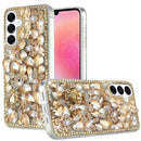 For Samsung Galaxy A26 Full Diamond with Ornaments Hard TPU Case Cover - Gold Panda Floral