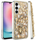 For Samsung Galaxy A26 Full Diamond with Ornaments Hard TPU Case Cover - Gold Panda Floral