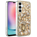 For Samsung Galaxy A26 Full Diamond with Ornaments Hard TPU Case Cover - Gold Panda Floral