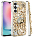 For Samsung Galaxy A26 Full Diamond with Ornaments Hard TPU Case Cover - Gold Swan Crown Pearl