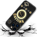 For iPhone 15 Pro Smiling Glitter Ornament Bling With Ring Stand Hybrid Case Cover - Black