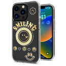 For iPhone 15 Plus Smiling Glitter Ornament Bling With Ring Stand Hybrid Case Cover - Black