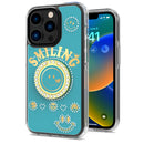 For iPhone 15 Plus Smiling Glitter Ornament Bling With Ring Stand Hybrid Case Cover - Blue