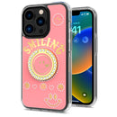 For iPhone 15 Pro Smiling Glitter Ornament Bling With Ring Stand Hybrid Case Cover - Pink