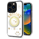 For iPhone 15 Pro Smiling Glitter Ornament Bling With Ring Stand Hybrid Case Cover - White