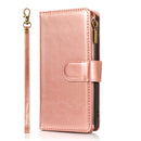 For iPhone 13/14 Luxury Wallet Card ID Zipper Money Holder Case Cover - Rose Gold
