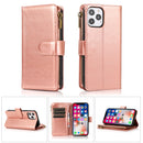 For iPhone 13/14 Luxury Wallet Card ID Zipper Money Holder Case Cover - Rose Gold