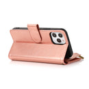 For iPhone 13/14 Luxury Wallet Card ID Zipper Money Holder Case Cover - Rose Gold