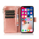 For iPhone 13/14 Luxury Wallet Card ID Zipper Money Holder Case Cover - Rose Gold