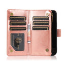 For iPhone 13/14 Luxury Wallet Card ID Zipper Money Holder Case Cover - Rose Gold