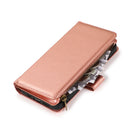 For iPhone 13/14 Luxury Wallet Card ID Zipper Money Holder Case Cover - Rose Gold