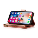 For iPhone 13/14 Luxury Wallet Card ID Zipper Money Holder Case Cover - Rose Gold
