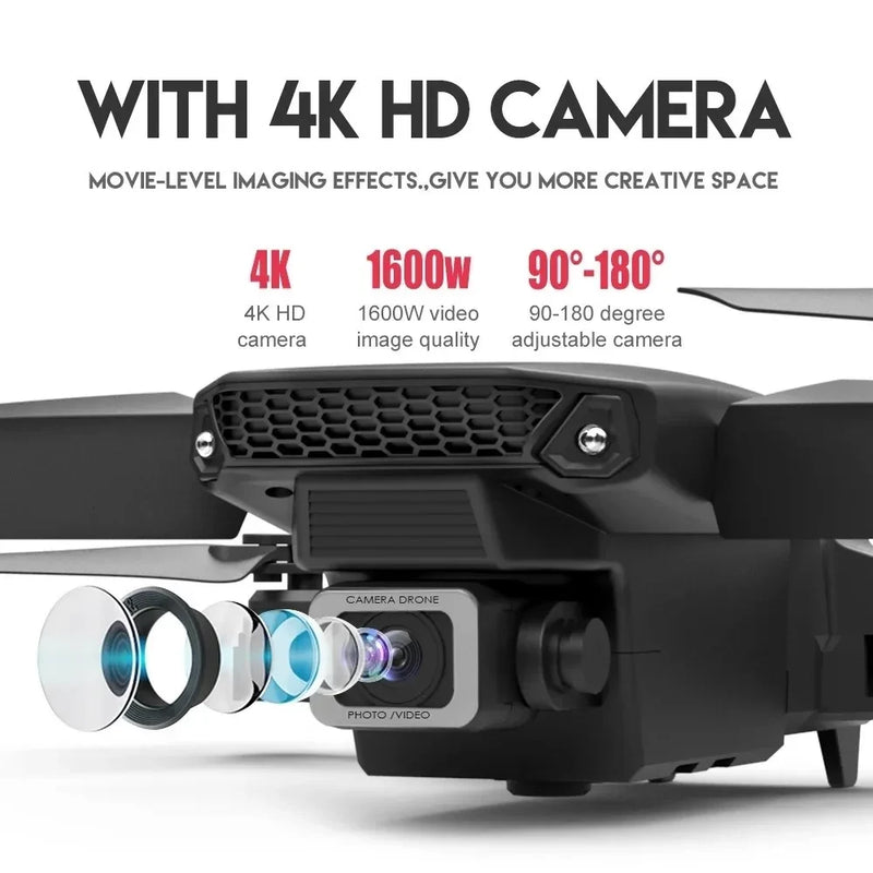 4K Foldable RC Drone E88Pro with Dual HD Camera, 3 Batteries, WIFI FPV, and Height Hold