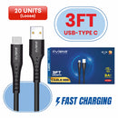 Loose (Pack of 20) Counter Box - 3FT Fast Charging Cable [USB - Type C (PD)] - Black w/ Black Shell (25)