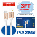Loose (Pack of 20) Counter Box - 3FT Fast Charging Cable [USB - Type C (PD)] - White w/ Golden Shell (19)