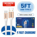 Loose (Pack of 20) Counter Box - 5FT Fast Charging Cable [USB - Type C (PD)] - White w/ Golden Shell (20)