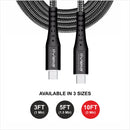Loose (Pack of 10) Counter Box - 10FT Fast Charging Cable [Type C - Type C (PD)] Nylon Braided - Black w/ Black Shell (36)