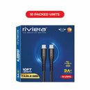 Loose (Pack of 10) Counter Box - 10FT Fast Charging Cable [Type C - Type C (PD)] Nylon Braided - Black w/ Black Shell (36)