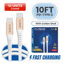 Loose (Pack of 10) Counter Box - 10FT Fast Charging Cable [USB - Type C (PD)] - White w/ Golden Shell (21)