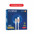 Loose (Pack of 10) Counter Box - 10FT Fast Charging Cable [Type C - Type C (PD)] - White w/ Golden Shell (24)