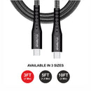 Loose (Pack of 20) Counter Box - 3FT Fast Charging Cable [Type C - Type C (PD)] Nylon Braided - Black w/ Black Shell (34)