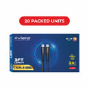 Loose (Pack of 20) Counter Box - 3FT Fast Charging Cable [Type C - Type C (PD)] Nylon Braided - Black w/ Black Shell (34)