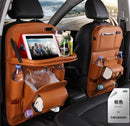 PU Leather Car Organizer - Multifunctional Waterproof Seat Back Storage Bag with Tray